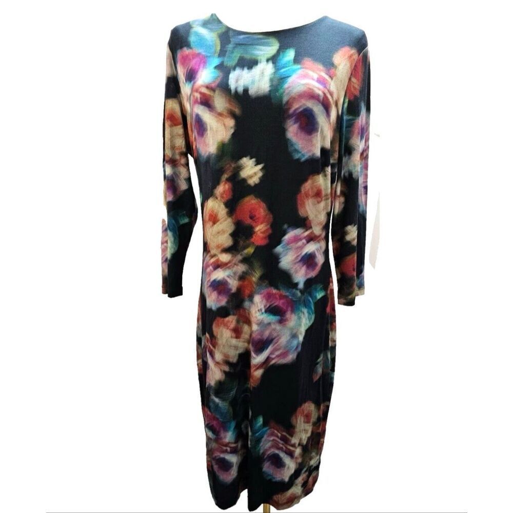 Karen Kane Avant Garden Abstract Long Sleeve Floral Sheath Dress Women's Large